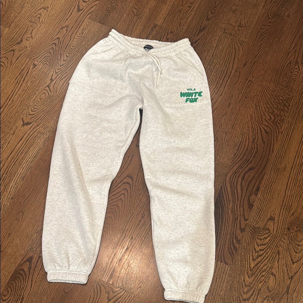 White Fox White/Heather Gray Sweatpants With Green Logo